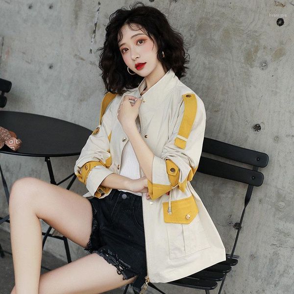 vintage tooling windbreaker female 2020 new spring autumn women's clothing stand collar korean stitching waist trench coat m5201, Tan;black
vintage tooling windbreaker female 2020 new spring autumn women's clothing stand collar korean stitching waist trench coat m5201, Tan;black