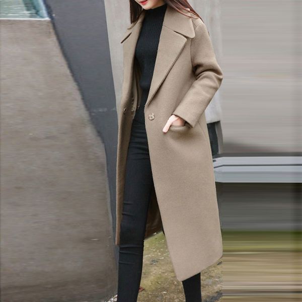 utumn women's pocket new fashion long woolen coat slim type solid winter wool jackets female, Black
utumn women's pocket new fashion long woolen coat slim type solid winter wool jackets female, Black