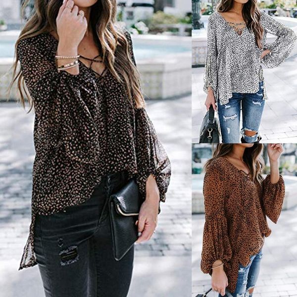 women lantern sleeve tie-up chiffon blouse vintage leopard print v neck tunic side split high low loose shirts, White
women lantern sleeve tie-up chiffon blouse vintage leopard print v neck tunic side split high low loose shirts, White