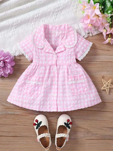 baby gingham textured guipure lace trim dual pocket dress she, Red;yellow
baby gingham textured guipure lace trim dual pocket dress she, Red;yellow