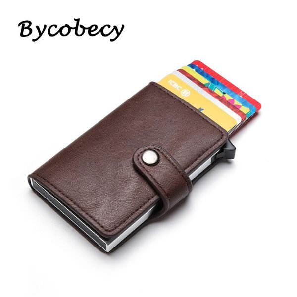 bycobecy holder hasp smart casual id card case metal rfid aluminum box slim men and women id holder pu leather, Brown;gray 
bycobecy holder hasp smart casual id card case metal rfid aluminum box slim men and women id holder pu leather, Brown;gray