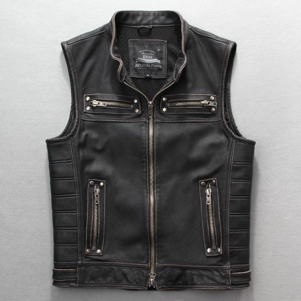 vest motorcycle men's genuine rivet leather black jacket with sleeveless designer vintage pocket biker coat for male large size, Black;white
vest motorcycle men's genuine rivet leather black jacket with sleeveless designer vintage pocket biker coat for male large size, Black;white
