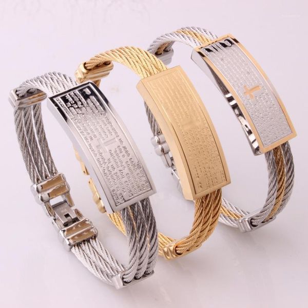 granny chic brand new 316l stainless steel spanish bible cross cable bracelet/bangles,women/men love's cuff jewelry gift1, Black 
granny chic brand new 316l stainless steel spanish bible cross cable bracelet/bangles,women/men love's cuff jewelry gift1, Black