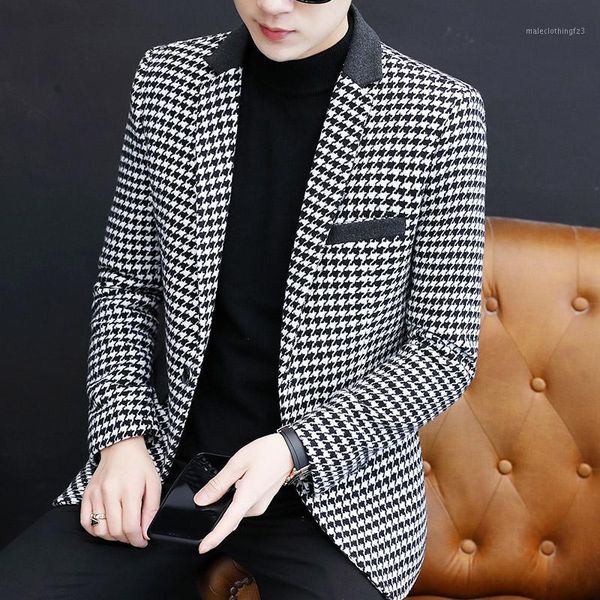 men's suits & blazers korean casual blazer men black white plaid slim fit suit jackets one button four seasons business mens bl, White;black
men's suits & blazers korean casual blazer men black white plaid slim fit suit jackets one button four seasons business mens bl, White;black