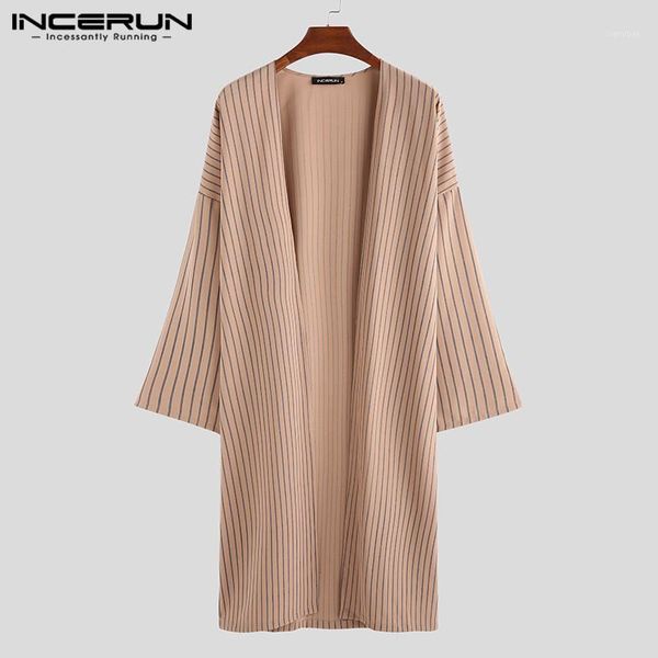 incerun autumn striped men trench cardigan long sleeve loose cloak streetwear vintage jackets casual men longline outerwear coat1, Tan;black
incerun autumn striped men trench cardigan long sleeve loose cloak streetwear vintage jackets casual men longline outerwear coat1, Tan;black