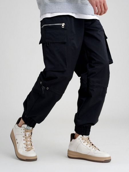 men drawstring flap pocket cargo pants w1eh#, Black
men drawstring flap pocket cargo pants w1eh#, Black