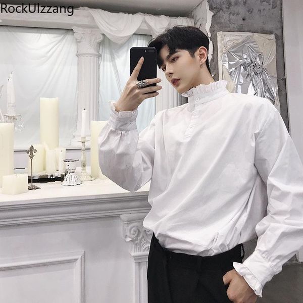 men's casual shirts plus size loose oversized stand turtleneck ruffles japanese fashion long sleeve shirt men blouse streetwear autumn, White;black
men's casual shirts plus size loose oversized stand turtleneck ruffles japanese fashion long sleeve shirt men blouse streetwear autumn, White;black