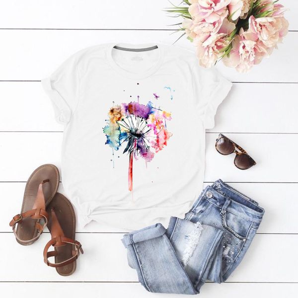 t0036 summer new style women's dandelion plant print round neck short sleeve pullover t-shirt top, White
t0036 summer new style women's dandelion plant print round neck short sleeve pullover t-shirt top, White