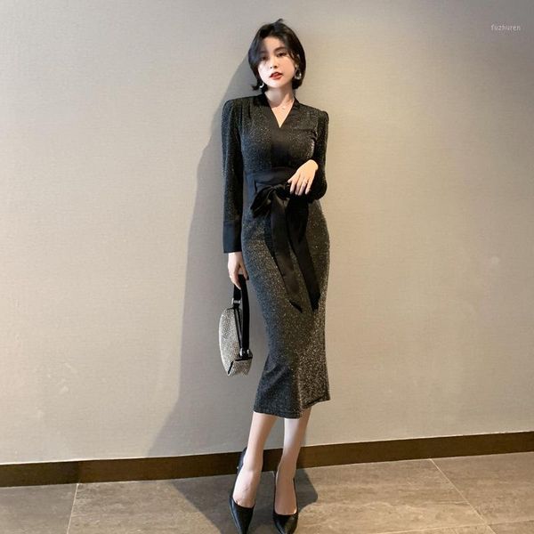 women's knitted dress temperament v-neck bright silk arm wrap slim dress 3590 dresses1, Black;gray
women's knitted dress temperament v-neck bright silk arm wrap slim dress 3590 dresses1, Black;gray