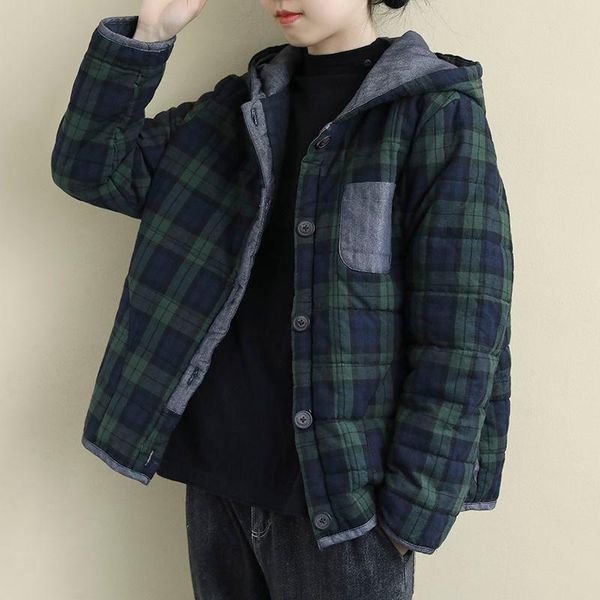 aransue large size female hooded jacket literature and art cotton padded plaid casual coat, a565, Black
aransue large size female hooded jacket literature and art cotton padded plaid casual coat, a565, Black
