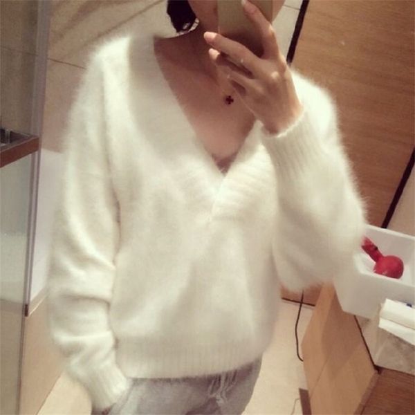 new fashion women fluffy v neck female mink cashmere sweater kintted pullovers s1996 201223, White;black
new fashion women fluffy v neck female mink cashmere sweater kintted pullovers s1996 201223, White;black