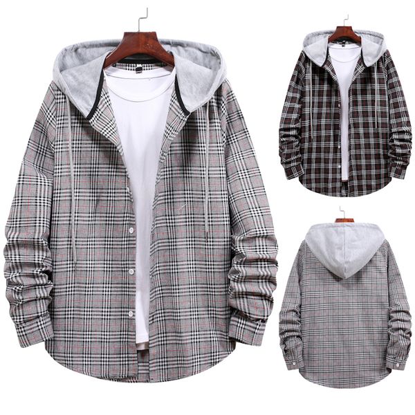 2021 fashion brand new men's couple hooded autumn and winter long-sleeved plaid shirt jacket 1uns, Black;brown 
2021 fashion brand new men's couple hooded autumn and winter long-sleeved plaid shirt jacket 1uns, Black;brown