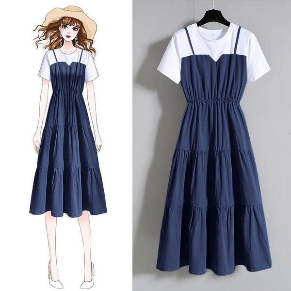 summer plus size 6xl women dress patchwork short sleeve o-neck elastic waist dress korea elegant linen fake two pieces dresses, Black;gray
summer plus size 6xl women dress patchwork short sleeve o-neck elastic waist dress korea elegant linen fake two pieces dresses, Black;gray