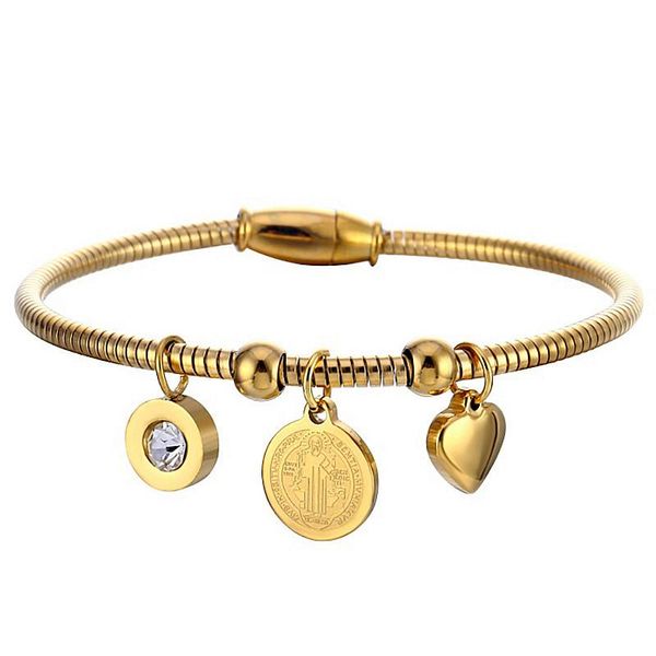 religious san benito medal cross bracelet bangle gold heart stainless steel cz stone magnet wire bangles for women men jewelry, Golden;silver
religious san benito medal cross bracelet bangle gold heart stainless steel cz stone magnet wire bangles for women men jewelry, Golden;silver