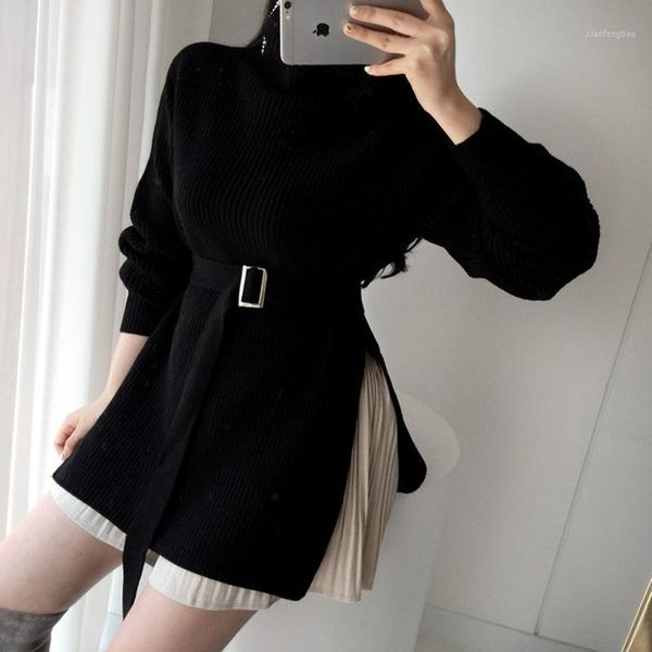 yamdi turtlenck sweater women spring winter runway sweater belt korean casual loose elegant chic side split jumper knitt1, White;black
yamdi turtlenck sweater women spring winter runway sweater belt korean casual loose elegant chic side split jumper knitt1, White;black