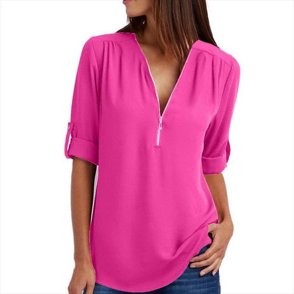 2019 autumn plus size women long sleeve loose shirt chiffon blouse casual ladies v neck zipper irregular blouses, White
2019 autumn plus size women long sleeve loose shirt chiffon blouse casual ladies v neck zipper irregular blouses, White