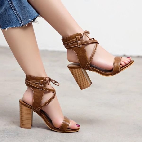 european sandals women's high block heels summer open toe straps plus sz lace up shoes b87, Black
european sandals women's high block heels summer open toe straps plus sz lace up shoes b87, Black