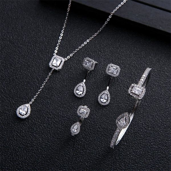 trendy wedding necklace earrings bangle ring 4sets for women full cubic zirconia bridal jewelry sets pendientes mujer moda d1308 201222, Slivery;crystal
trendy wedding necklace earrings bangle ring 4sets for women full cubic zirconia bridal jewelry sets pendientes mujer moda d1308 201222, Slivery;crystal