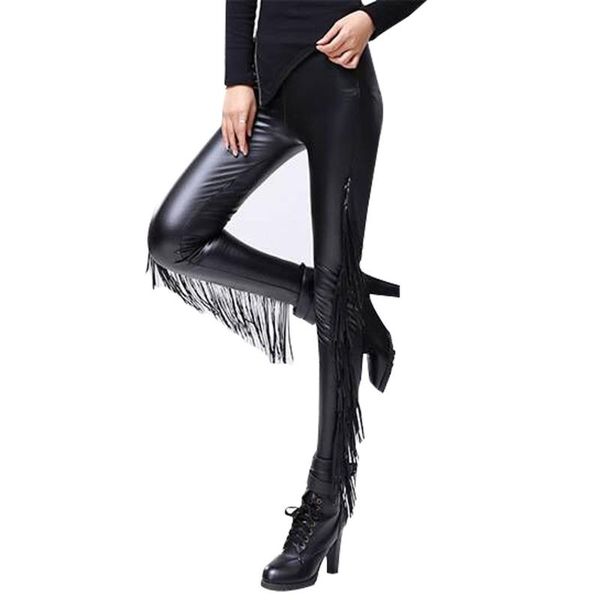 2021 new korean fashion women tassel pu leather pants autumn winter thickened leggings trousers splicing elements fashionable, Black 
2021 new korean fashion women tassel pu leather pants autumn winter thickened leggings trousers splicing elements fashionable, Black