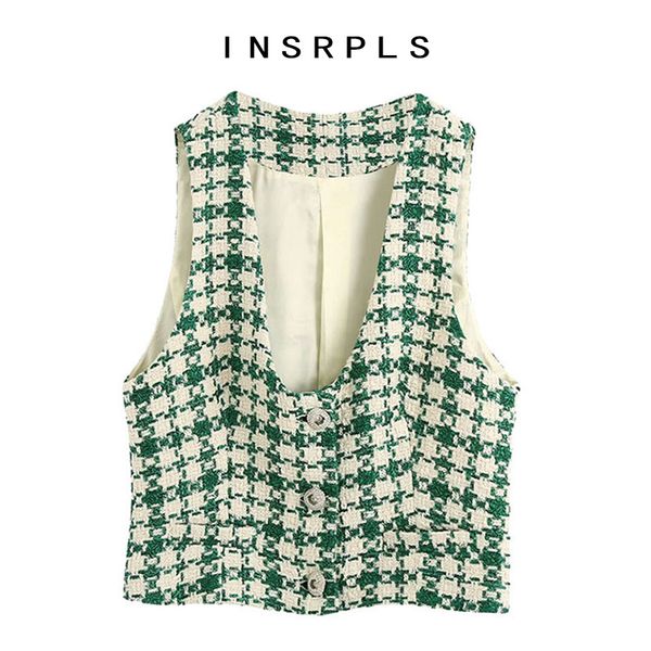 insrpls women fashion button-up tweed cropped vests coat vintage v neck long sleeve female outerwear chic 1023, Black;white
insrpls women fashion button-up tweed cropped vests coat vintage v neck long sleeve female outerwear chic 1023, Black;white