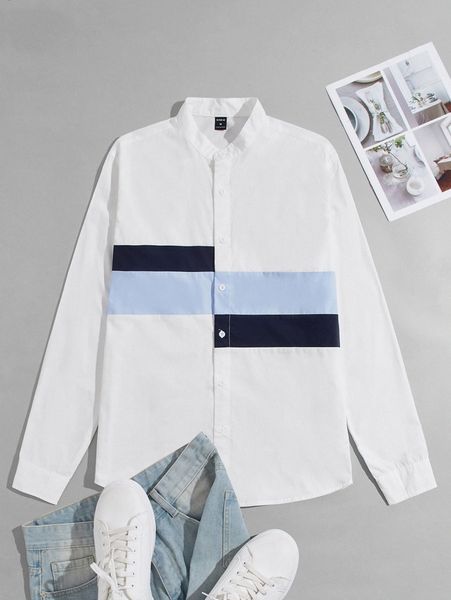 men contrast panel shirt 34i4#, White;black
men contrast panel shirt 34i4#, White;black