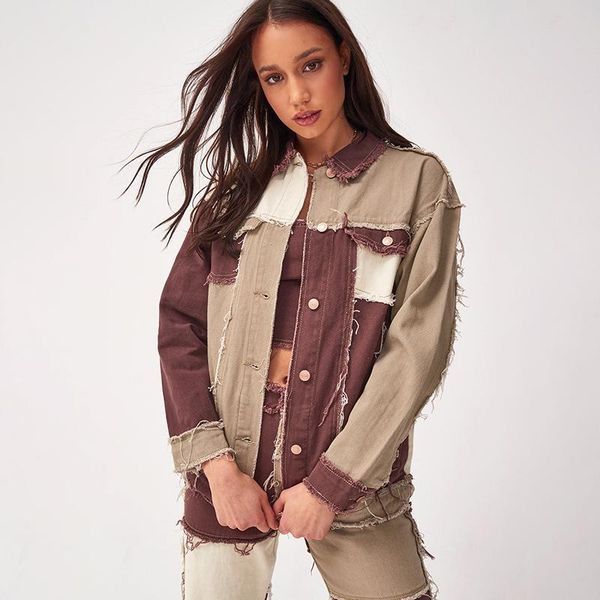 patchwork color block denim jacket woman vintage fashion casual high streetwear 2021 loose turndown outwear fall winter, Blue
patchwork color block denim jacket woman vintage fashion casual high streetwear 2021 loose turndown outwear fall winter, Blue