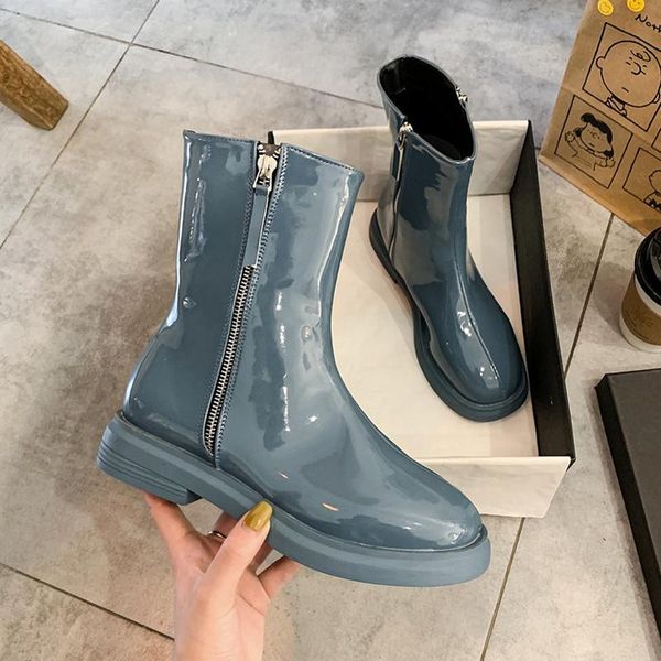 2020 winter ins fashion women platform martin boots round toe thick bottom heels waterproof boots blue patent leather ankle boot, Black 
2020 winter ins fashion women platform martin boots round toe thick bottom heels waterproof boots blue patent leather ankle boot, Black