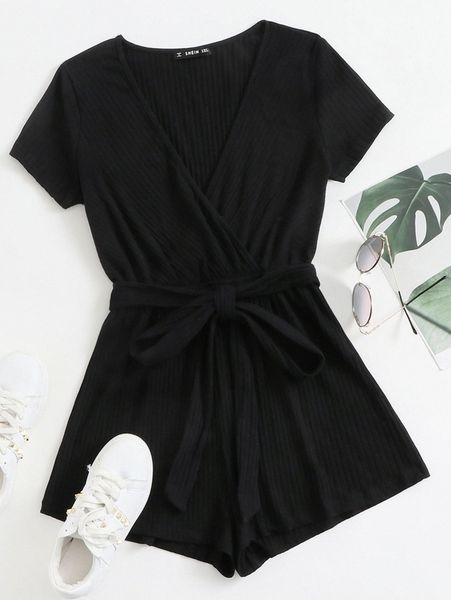 plus surplice neck belted romper e6ms#, Black
plus surplice neck belted romper e6ms#, Black