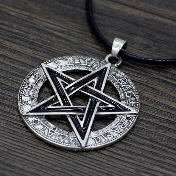 

black pentagram pentacle star pagan druid rune norse viking pewter pendant necklace, Silver