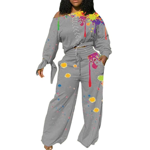 women splash ink print tracksuit graffiti streetwear wide legs pants outfit long sleeve off shoulder t-shirt trousers suit d102806, White
women splash ink print tracksuit graffiti streetwear wide legs pants outfit long sleeve off shoulder t-shirt trousers suit d102806, White