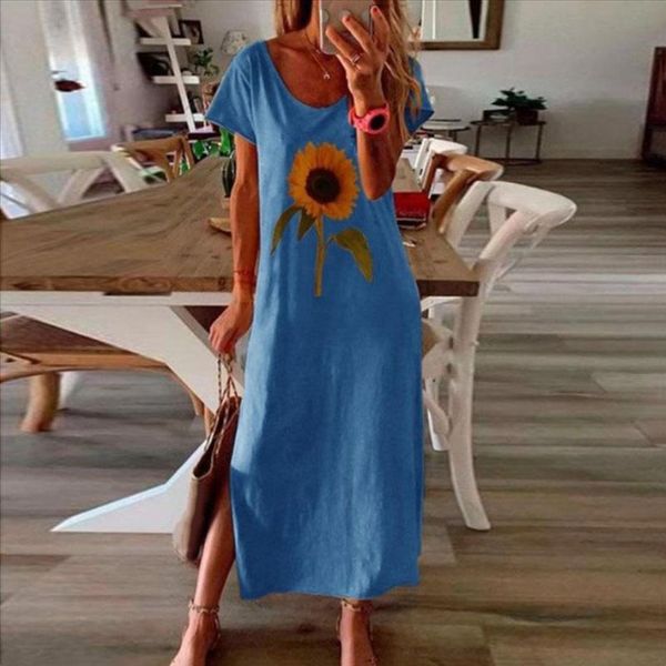 fashion women sunflower floral print round neck short sleeve side split loose long dress drop shipping, Black;gray
fashion women sunflower floral print round neck short sleeve side split loose long dress drop shipping, Black;gray