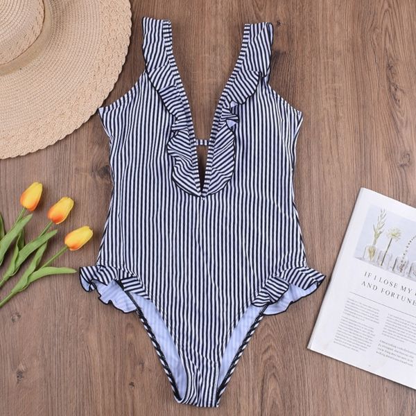 female ruffled black striped one piece swimsuit retro v neck swimwear women push up high waist bathing suit monokini y200824, White;black
female ruffled black striped one piece swimsuit retro v neck swimwear women push up high waist bathing suit monokini y200824, White;black