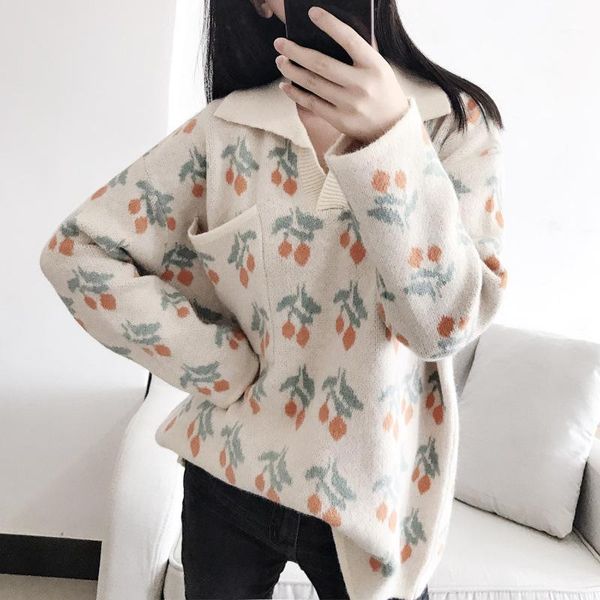 2020 autumn winter women cherry printing sweaters young style cute doll collar warm lady knitwear pullover new arrival1, White;black
2020 autumn winter women cherry printing sweaters young style cute doll collar warm lady knitwear pullover new arrival1, White;black