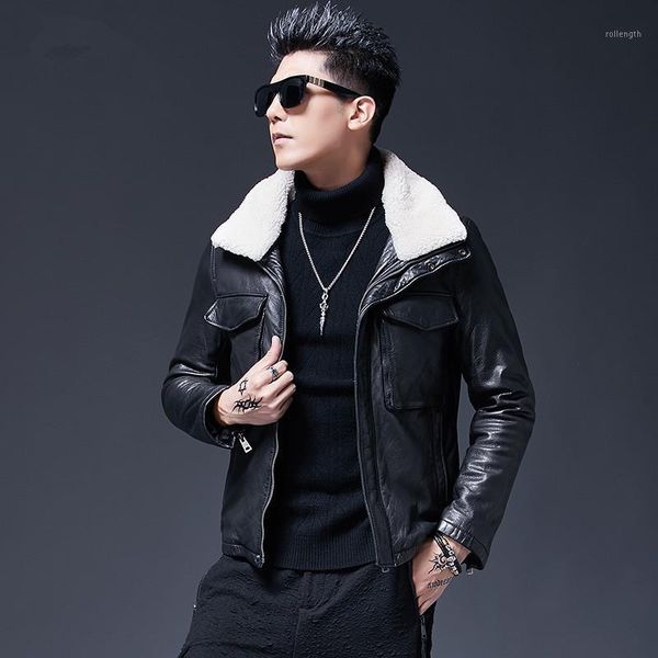 leather jacket winter jacket men genuine sheepskin coat lamb fur collar bomber chaqueta hombre mc18c130 my12631, Black
leather jacket winter jacket men genuine sheepskin coat lamb fur collar bomber chaqueta hombre mc18c130 my12631, Black