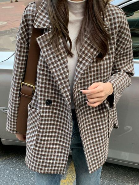 women's wool & blends harajuku style loose suit collar plaid long sleeve woolen coat winter wear middle for students, Black
women's wool & blends harajuku style loose suit collar plaid long sleeve woolen coat winter wear middle for students, Black