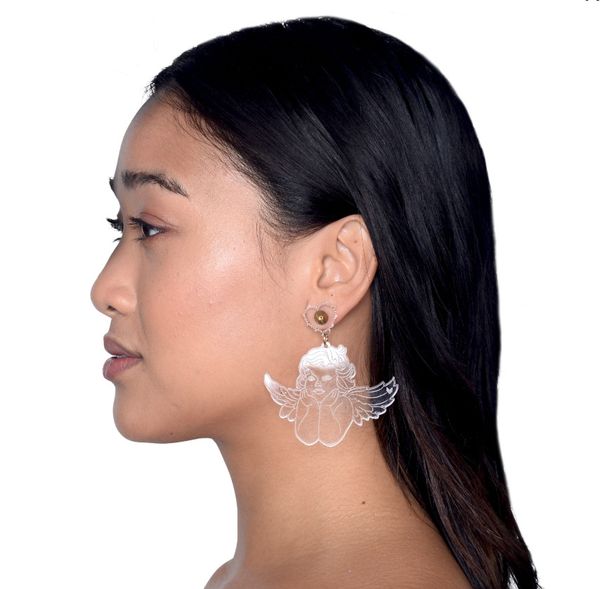 new cupid dangle earring for women trendy jewelry acrylic clear angel earrings fashion accessories, Silver
new cupid dangle earring for women trendy jewelry acrylic clear angel earrings fashion accessories, Silver