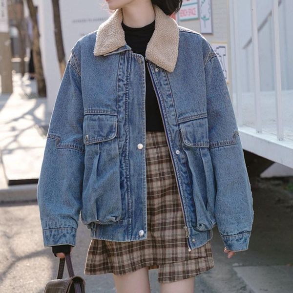 women oversized thick jacket coat warm autumn winter lined denim trucker jacket boyfriend jean coats coat elegant workwear #111, Black;brown
women oversized thick jacket coat warm autumn winter lined denim trucker jacket boyfriend jean coats coat elegant workwear #111, Black;brown
