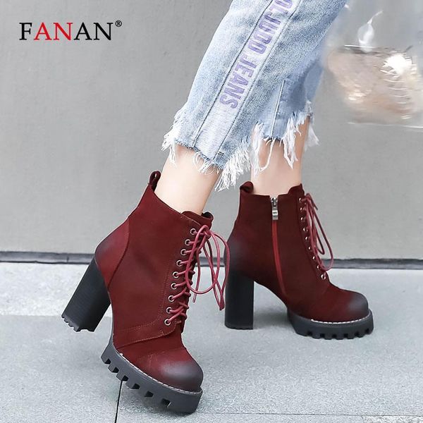 fanan woman lace up autumn boots red cow suede ankle boots fashion sewing round toe women's ladies block heels platform shoes, Black
fanan woman lace up autumn boots red cow suede ankle boots fashion sewing round toe women's ladies block heels platform shoes, Black