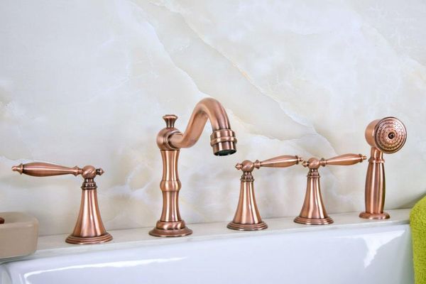 bathroom sink faucets antique red copper brass widespread deck-mounted tub 5 holes three handles basin faucet tap hand spray mtf2191
bathroom sink faucets antique red copper brass widespread deck-mounted tub 5 holes three handles basin faucet tap hand spray mtf2191