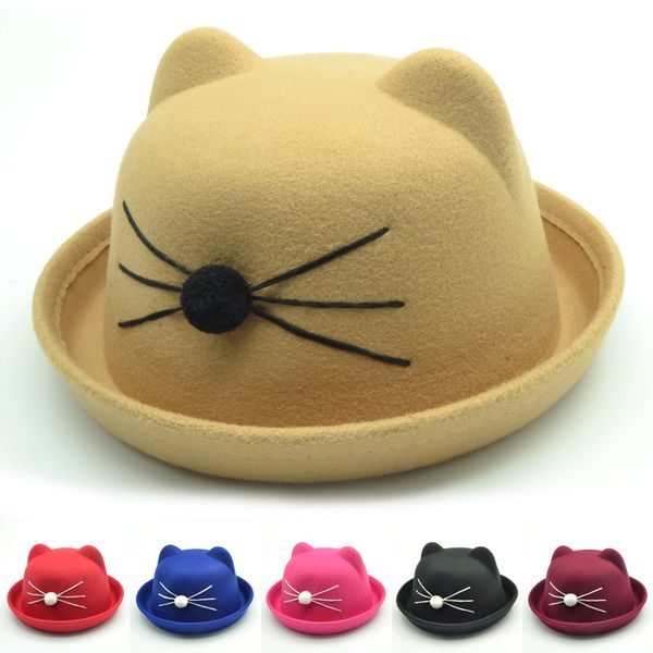 fashion child bowler hat wool felt fedora hats for women girls children solid cat ear formal cap trilby sombrero derby 6 colors q1216, Blue;gray
fashion child bowler hat wool felt fedora hats for women girls children solid cat ear formal cap trilby sombrero derby 6 colors q1216, Blue;gray