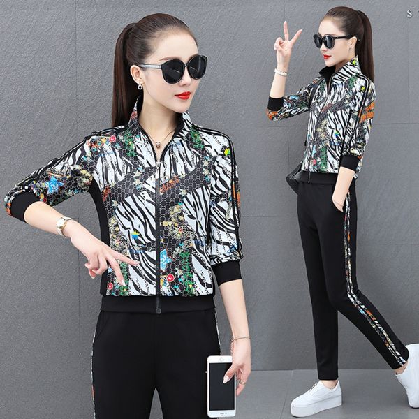 new women's fashion casual pants sports suit 2020 autumn korean printed stand collar cardigan casual pants two-piece set ywcw8, Gray
new women's fashion casual pants sports suit 2020 autumn korean printed stand collar cardigan casual pants two-piece set ywcw8, Gray