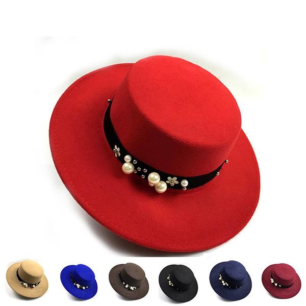 stingy brim hats fedora for women pearl flower elegant flat winter women's hat solid color outdoor party dresses, Blue;gray
stingy brim hats fedora for women pearl flower elegant flat winter women's hat solid color outdoor party dresses, Blue;gray