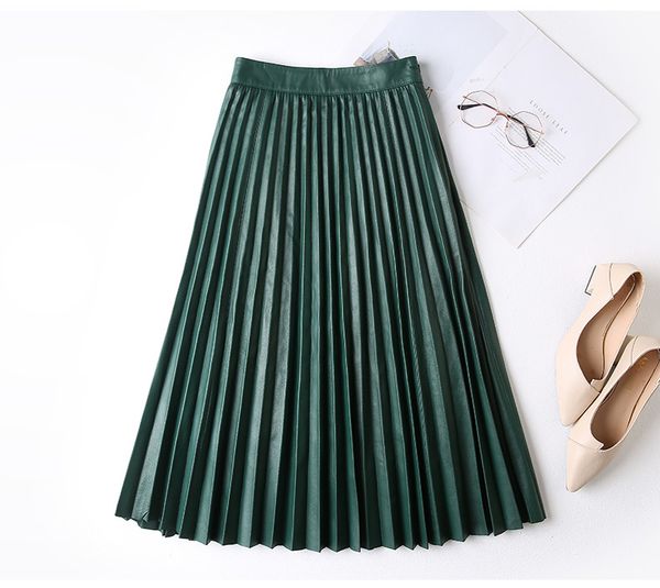 2020fw autumn women genuine leather midi causal pleated skirt 3 color y1214, Black
2020fw autumn women genuine leather midi causal pleated skirt 3 color y1214, Black