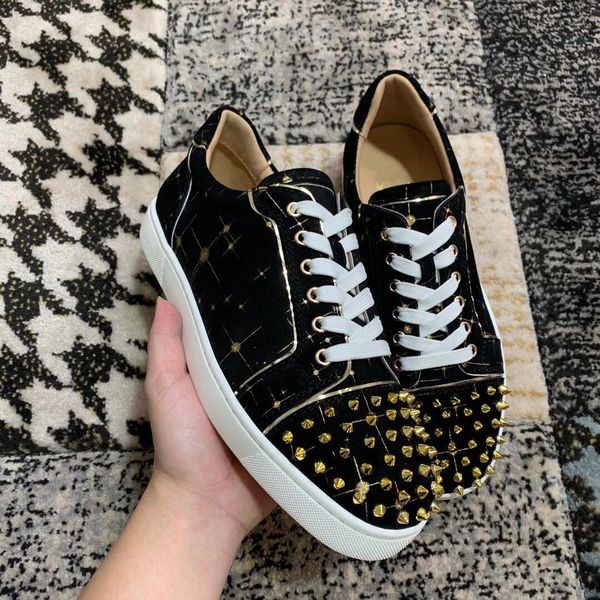 popular designer embroidery junior spikes sneakers low red bottom shoes brand outdoor rivets trainer dress party eu35-47, Black
popular designer embroidery junior spikes sneakers low red bottom shoes brand outdoor rivets trainer dress party eu35-47, Black
