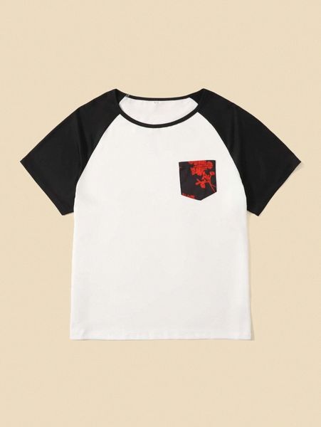 men 1pc contrast raglan sleeve pocket patched tee t74f#, White;black
men 1pc contrast raglan sleeve pocket patched tee t74f#, White;black