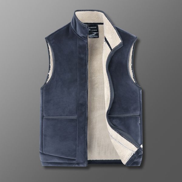 large stand collar sier fox waistcoat with and thickened cashmere for men in winter, Black;white
