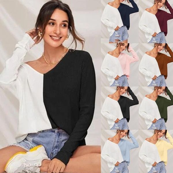 women's t-shirt fashion v-neck long-sleeved crash collar spell color jacket arrival women tshirt harajuku blusa clothes, White
women's t-shirt fashion v-neck long-sleeved crash collar spell color jacket arrival women tshirt harajuku blusa clothes, White