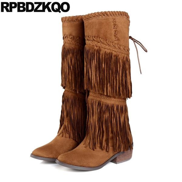 knee high suede quality genuine leather side zip boots chunky brown tassel long round toe shoes fur fringe wide calf brand women, Black
knee high suede quality genuine leather side zip boots chunky brown tassel long round toe shoes fur fringe wide calf brand women, Black