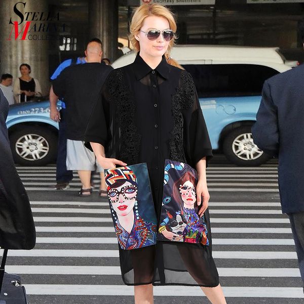 women summer black casual chiffon shirt dress cartoon pockets half sleeve plus size female midi party club dress robe 3456 y200120, White;black
women summer black casual chiffon shirt dress cartoon pockets half sleeve plus size female midi party club dress robe 3456 y200120, White;black
