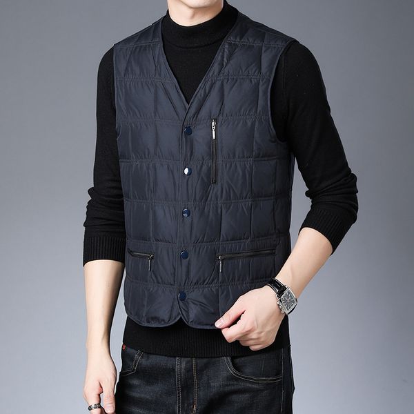 2020 new collarless vest men's autumn and winter light down jaet youth slim shoulder, Black
2020 new collarless vest men's autumn and winter light down jaet youth slim shoulder, Black